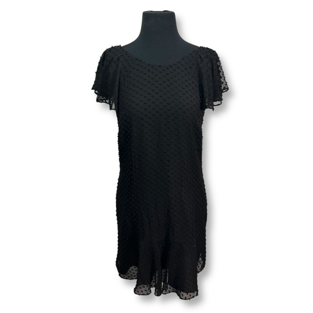 EUC J Crew Silk Blend Black Textured Flutter Sleeve Cocktail Dress with V-Back 2